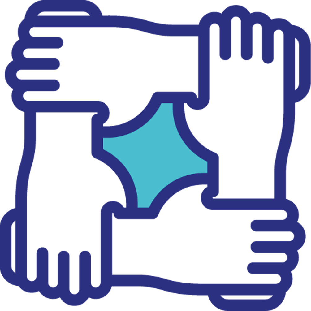 flexible collaboration - four hands locked together to symbolise collaboration icon